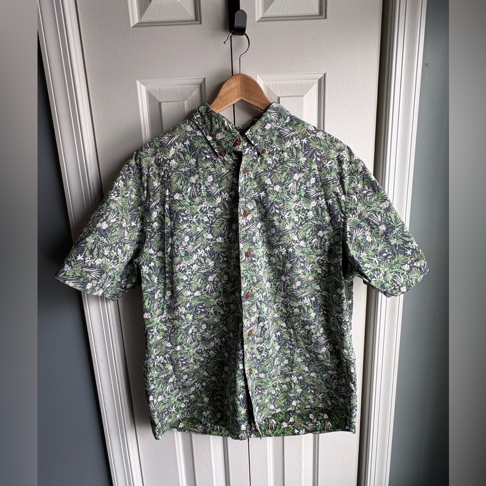 Lands’ End Hoffman Fabrics Mens Short Sleeve Floral Print Button Down Size Large